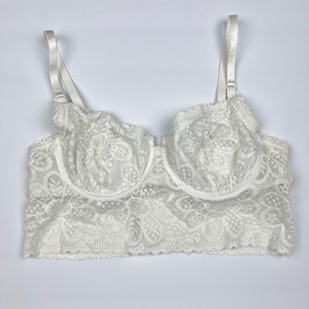 Aerie Bralette Show Off Balconette White Lace Coquette Delicate Wedding Bride